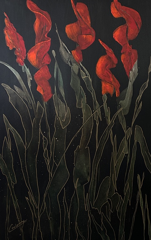 Les glaïeuls rouges   36x48