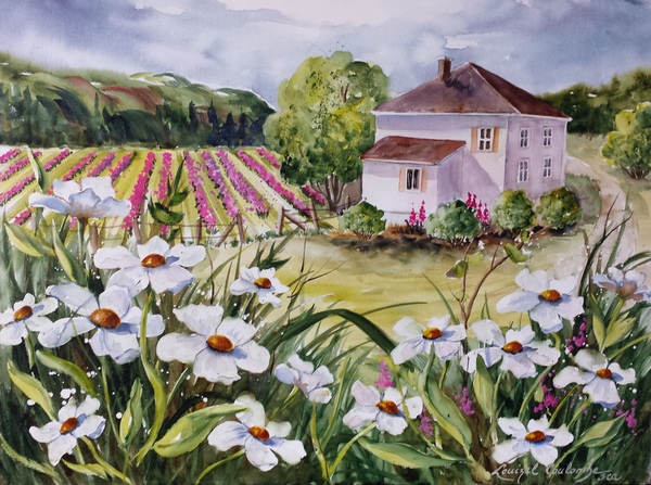 Le champs en fleurs 18 x 24 aquarelle vernie