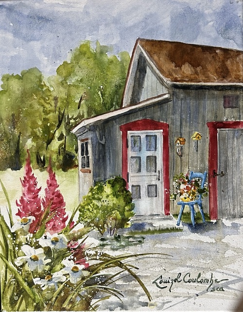 Devant le hangar. 14x11