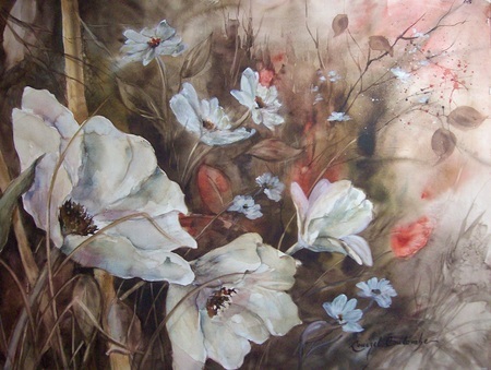 Quelques fleurs blanches 22 x 30  aquarelle sur papier