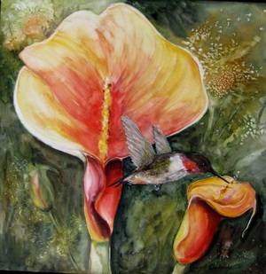 L'oiseau mouche  vernie 20 x 20
